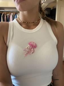 Chic Beaded Pink Jellyfish Ribbed Tank <b>Top</b> Womens High Neck Sleeveless <b>Cami</b> Shirt Wholesale Bulk Supplier - Product Image 1