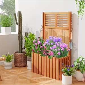 Outside Decoration Acacia Wood <b>Planter</b> Box With Trellis, Natural <b>Raised</b> Garden Bed For Vegetables, Flowers, Herbs From Vietnam - Product Image 5