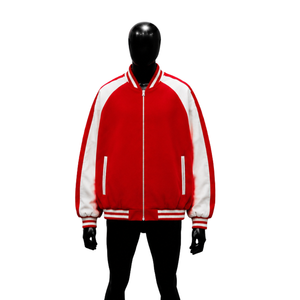 Nouvelle veste universitaire rouge légère, décontractée, avec fermeture éclair sur le devant, en polaire, coupe régulière et décontractée, style streetwear, qualité premium. - Product Image 1