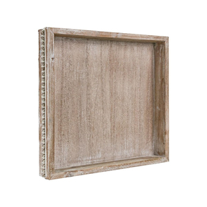 Bandeja Decorativa de Madera Estilo Rústico con Acabado Desgastado y Detalles de Cuentas de Madera, para Mesa de Centro o Otomana - Product Image 1