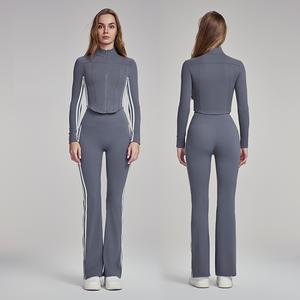 Ropa Deportiva para Mujer, Camiseta de Yoga sin Costuras de Color Sólido, Manga Larga, Top Corto para Entrenamiento, Secado Rápido, Transpirable, Conjuntos de Yoga - Product Image 2