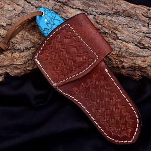 Cuchillo Artesanal de Vaquero para Cortar Toro, Hoja de Acero de Damasco, Mango de Piedra Turquesa Azul - Personalizable OEM para Trabajo en Rancho y Camping - Product Image 2