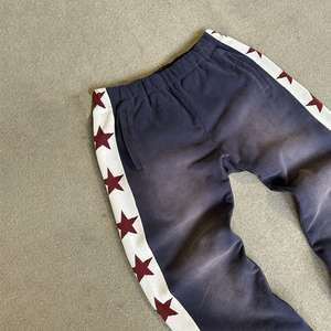 Pantalon de survêtement en molleton de coton délavé à l'acide, motif étoiles, en tricot, style streetwear, avec fermeture éclair à la cheville pour homme - Grande Vente - Product Image 3