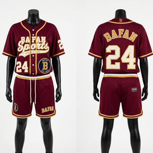 Premium 180 GSM Polyester Mesh Baseball Jersey And Shorts Set <b>Maroon</b> Gold Embroidery Custom Logo Women Baseball Jersey - Product Image 1