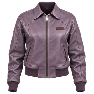 Veste en cuir véritable violet mauve pour femme, en peau d'agneau souple, col rabattable, poches zippées, ourlet côtelé, vêtement d'extérieur, fournisseur Darkry - Product Image 1