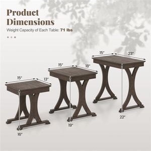 Elegante Set di 3 Tavolini da Caffè Impilabili Convertibili e Salvaspazio con Finitura in Legno Vintage per Soggiorno - Product Image 4