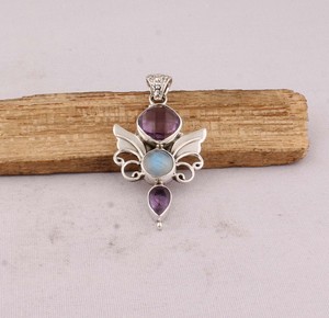 Colgante de Amatista Natural y Piedra Lunar Arcoíris, Joyería de Plata de Ley 925, Venta al por Mayor, Hecho a Mano, Gema de Amatista y Piedra Lunar Blanca - Product Image 5