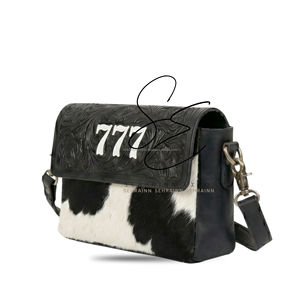 <b>Black</b> Hair On Hide Cowhide Crossbody <b>Bag</b> Tooled Leather Western Sling Purse Vintage <b>Mini</b> Handbag Women - Product Image 1