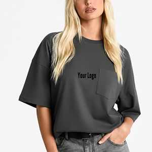 Camiseta Oversize de Cuello Redondo con Bolsillo Delantero de Color Liso para Mujer, Transpirable, Ligera, Ecológica, Estilo Hip Hop de Verano - Precio Mayorista - Product Image 4