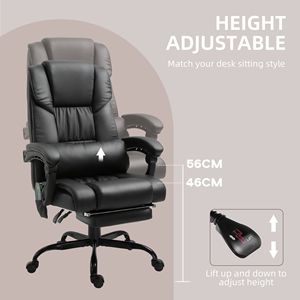 Sedia da ufficio con schienale alto e cuscino vibrante a 6 punti con supporto lombare reclinabile poltrona massaggiante nera - Product Image 4