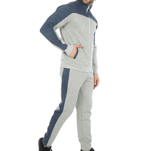 Ensemble de survêtement pour homme gris et bleu marine avec blocs de couleur, manches longues, fermeture éclair sur le devant, pantalon de jogging décontracté avec poches latérales, respirant, pour l'automne - Product Image 2