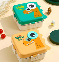Boîte à lunch scolaire pour enfants nouveau-nés, 1500 ml, en plastique, anti-fuite, compatible micro-ondes, chauffable, avec cuillère/fourchette, design de dessin animé de poulet