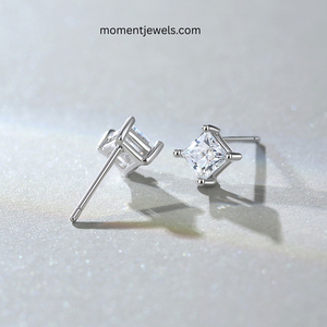 High Quality 1g Lightweight 925 Sterling <b>Silver</b> <b>Stud</b> Earrings Square Shape Inlay Moissanite Ear <b>Studs</b> Rhodium Plated Simple - Product Image 3