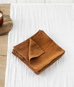 Serviette de table carrée en coton orange rouille faite à la main, finition lavée, pour restaurant, maison et événements - Product Image 1