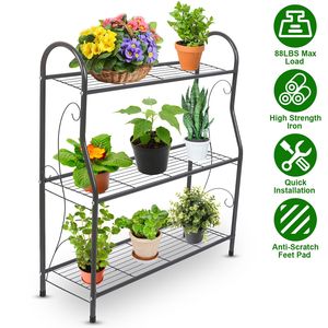 Support à plantes en métal à 3 niveaux, support pour pots de fleurs d'intérieur et d'extérieur, organisateur de rangement utilitaire, étagère pour balcon, patio, meubles - Product Image 1