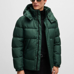 Veste matelassée pour homme, vert foncé, à capuche, col montant, fermeture éclair, coupe-vent, rembourrée de duvet, vêtement d'hiver décontracté, coupe régulière - Product Image 5