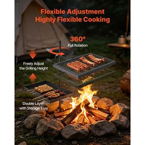 Griglia Girevole Pieghevole per Falò Resistente - Griglia BBQ Portatile in Acciaio a Doppio Strato con Rotazione a 360 Gradi - Product Image 5