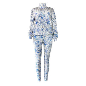 Solid Casual Sublimation <b>Tracksuit</b> With Stand Collar 100% Cotton Designed For Movement Confidence 2-piece Long Set - Product Image 3