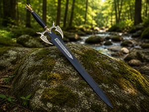 Réplique de sabre fantaisie artisanal avec poignée ornée en argent et or, lame noire à pointe de lance, couteau de collection à l'effigie d'un design historique - Product Image 3