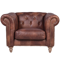 Sofá Individual Chesterfield Moderno Vintage, Tapizado en Cuero con Mechones Profundos, Patas de Madera Maciza, Portátil, para Apartamento o Exterior