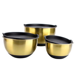 BOLD BLOSSOM Ensemble de 3 bols mélangeurs antidérapants en acier inoxydable de 1,5/3/5 QT avec couvercles hermétiques – Vente en gros Inde - Product Image 4