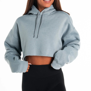 <b>Lightweight</b> Customized Women Winter Knitted Crop Top <b>Hoodie</b> High Quality Breathable Low MOQ Front Oversize <b>Hoodie</b> & Crop Top - Product Image 1