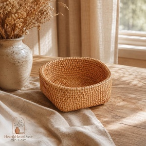 Cesta Redonda de Mimbre Tejida a Mano, Estilo Rústico y Ecológico, con Capacidad de Más de 501 ml, para Almacenar Frutas y Pan en la Cocina - Product Image 2