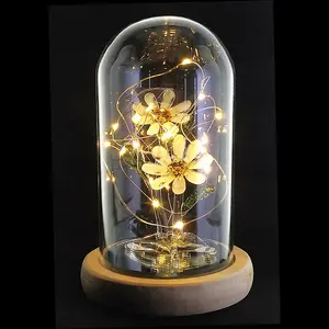 Figurine en verre personnalisé au design décoratif, avec lumière Led, fleur artificielle, vente en gros, cm