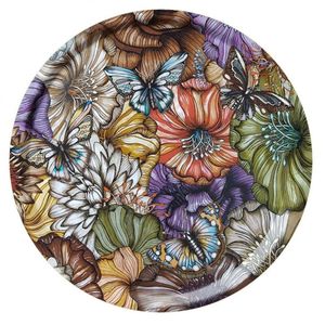 Luxury Butterfly Floral Printed Round Serving <b>Tray</b> Modern Enamel Wood Decorative Metal Platter <b>Large</b> Kitchen Coffee Table <b>Tray</b> - Product Image 1