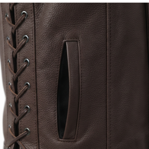 Gilet de motard en cuir véritable pour homme avec fermeture éclair et lacets latéraux pour l'hiver - Product Image 6
