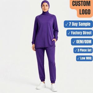 Performance 260GSM 3 Piece Modest Set Nylon Spandex <b>Raglan</b> <b>Top</b> Jogger OEM Wholesale - Product Image 1