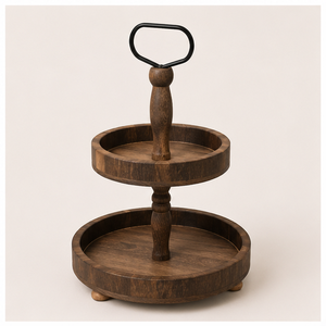 Présentoir à gâteaux en bois à 2 niveaux pour mariage et plateau de service de style campagnard pour cupcakes et desserts – Vente en gros - Product Image 1