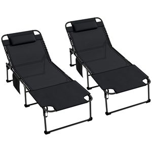 Set di 2 Sdraio Pieghevoli Nere per Piscina, Schienale Reclinabile a 5 Livelli, Tasca Laterale con Foro per Lettura, per il Divertimento all'Aperto - Product Image 1