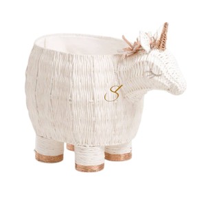 Cesta de Almacenamiento de Jacinto de Agua con Patas, Diseño de Unicornio, Blanca, Tejida, Organizador de Juguetes, Decoración para Cuarto de Niñas - Product Image 1
