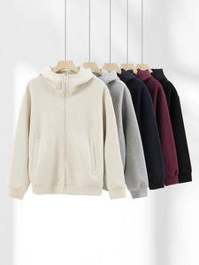 Manteau à capuche zippé en coton épais 400g automne-hiver, cardigan léger à manches courtes pour homme, pull pour homme - Product Image 2