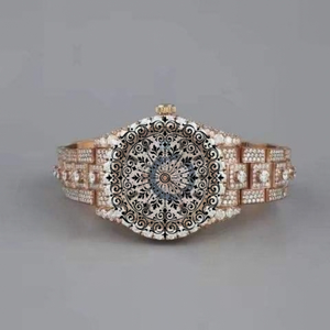 AMBER JEWELS Luxury Unisex Quartz <b>Watch</b> Rose Gold Diamond Encrusted Hollow Dial Analog Sapphire Crystal Butterfly Clasp 46mm - Product Image 4