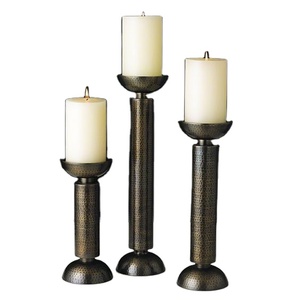 Large Metal Hammered <b>Candle</b> <b>Pillar</b> High Quality Home Decor Set of 3 <b>Black</b> Nickel <b>Candle</b> <b>Holder</b> - Product Image 1