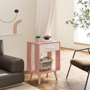 Set of 2 Open Wood Shelf Nightstands with Fabric <b>Storage</b> Drawer Pink Bedroom Side Tables with <b>Storage</b> <b>Bedside</b> Tables - Product Image 2