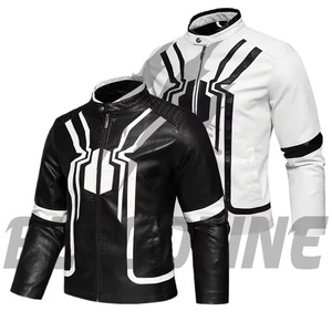 เสื้อแจ็คเก็ตหนัง PU สีดำสำหรับผู้ชาย คอตั้ง ทรงเข้ารูป สไตล์นักขี่มอเตอร์ไซค์ พิมพ์ลายตัวอักษร ปิดด้วยซิป เหมาะสำหรับใส่ในฤดูใบไม้ร่วง - Product Image 2