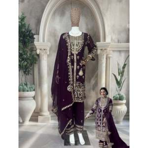 Conjunto de traje de diseñador para mujer con bordado de lentejuelas de múltiples agujas - Product Image 1