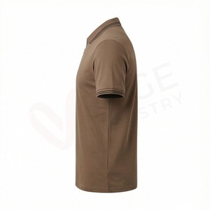 Polo à manches courtes pour homme, couleur marron, fermeture éclair, décontracté, tricot uni, coupe classique - Product Image 3