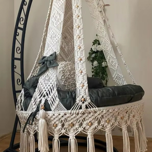Handmade Macrame Hanging Chair: Boho Outdoor <b>Swing</b> Seat with Cushion,Housewarming Gift,Christmas Gift - Product Image 1