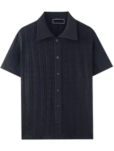Chemise formelle pour homme en tricot personnalisé de haute qualité, coton/fibre de bambou, jacquard uni, manches régulières, écologique, respirante, été - Product Image 3