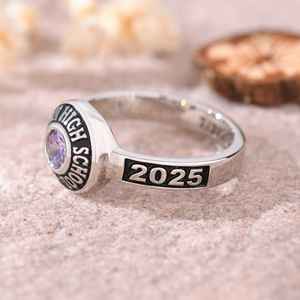 Anillo de Graduación Universitario Personalizado BOJ School Ring 075, Anillo de Colegio Secundario para Ella, con Piedra de Nacimiento, Plata 925, ¡Oferta! - Product Image 2