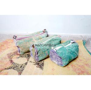 Vintage Tassel Pattern Cotton Kantha Fabric Cosmetic Pouch Zipper Closure Soft Handle Large Capacity Eco-Friendly Fashion Style - Product Image 4