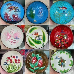 Bol en Coque de Noix de Coco Polie, Écologique, Motif Floral Rouge Vintage, Vaisselle de Cuisine, Meilleures Ventes, Prix Abordable, Vente en Gros - Product Image 2
