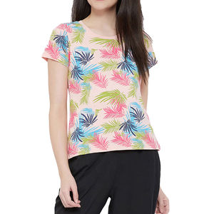 Camiseta de Manga Corta para Mujer, Personalizada al por Mayor, Holgada, Informal, de Verano, con Estampado Digital, de Algodón Negro Sólido, Cuello Redondo, Tejido de Punto - Product Image 1