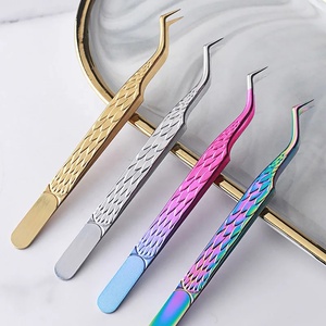 Pince à épiler professionnelle de précision en acier inoxydable antistatique de haute qualité, pointe grise, pour extensions de cils - Gris Roc - Product Image 1