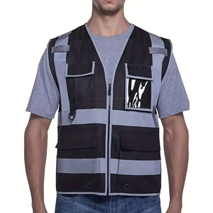 Gilet de sécurité noir et gris pour homme avec bandes réfléchissantes, fermeture éclair, plusieurs poches, respirant, style décontracté - Product Image 3