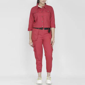 Conjunto de Ropa Urbana para Mujer, Chaqueta Corta y Pantalones con Múltiples Bolsillos, Fabricante de Conjuntos de Dos Piezas - Product Image 2